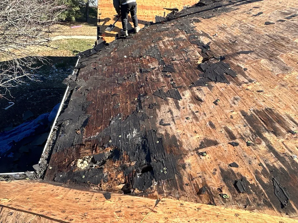 Rotten plywood discovered during roof inspection — hidden damage from improper layering